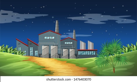 Pollution from factory theme scene in nature illustration