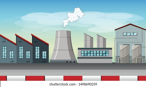 Contaminación de la escena temática de fábrica en ilustración natural
