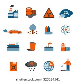 Pollution and garbage icons set with water air and ground pollution symbols flat isolated vector illustration 