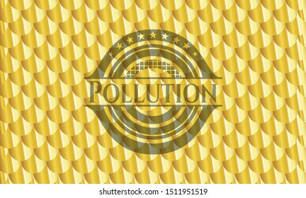 Pollution gold emblem. Scales pattern. Vector Illustration. Detailed.