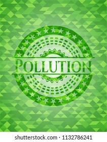 Pollution green emblem. Mosaic background
