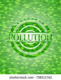 Pollution green emblem with mosaic background