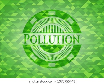 Pollution green emblem with mosaic ecological style background