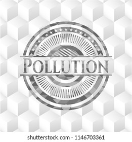 Pollution grey emblem with geometric cube white background