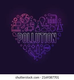 Pollution Heart Outline Colored Illustration - Vector Eco Problem Concept Blue Modern Heart-shaped Banner