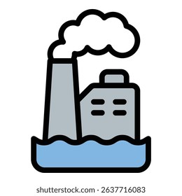 Pollution icon flat line style illustration representing environmental contamination and air quality issues, suitable for ecology, awareness, and sustainability projects