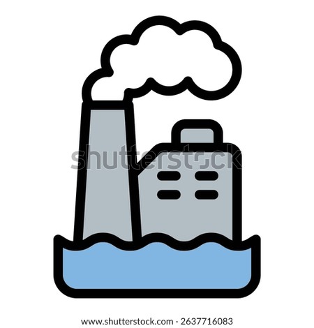Pollution icon flat line style illustration representing environmental contamination and air quality issues, suitable for ecology, awareness, and sustainability projects
