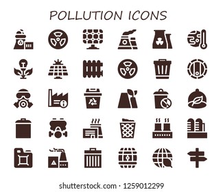  pollution icon set. 30 filled pollution icons. Simple modern icons about  - Nuclear plant, Radiation, Solar panel, Nuclear, Global warming, Green energy, Radiator, Radioactive