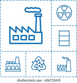 Pollution icon. set of 6 pollution outline icons such as barrel, factory, recycle