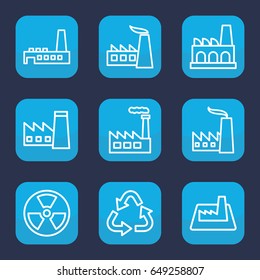 Pollution icon. set of 9 outline pollution icons such as factory, recycle
