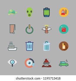 pollution icon set. vector set about visibility, garbage bin, oils and power icons set.
