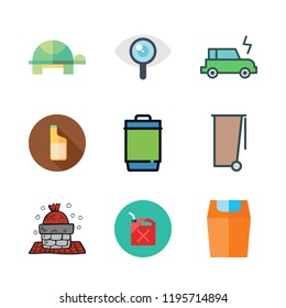 pollution icon set. vector set about turtle, trash, garbage and visibility icons set.