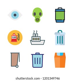 pollution icon set. vector set about trash, garbage, visibility and gas mask icons set.