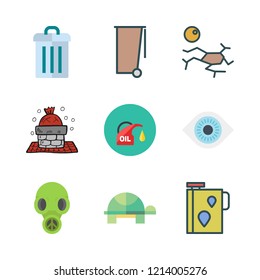 pollution icon set. vector set about oil, garbage, drought and chimney icons set.