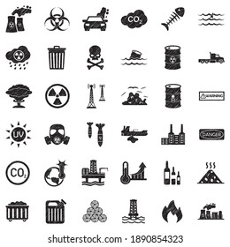 Pollution Icons. Black Scribble Design. Vector Illustration.