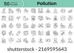 pollution Icons bundle. Linear dot style Icons. Vector illustration