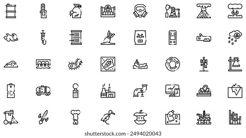 Pollution icons collection is a vector illustration with editable stroke, offering versatility and customization. Perfect for various design needs, it includes high-quality graphics.