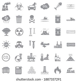 Pollution Icons. Gray Flat Design. Vector Illustration.