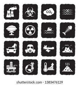 Pollution Icons. Grunge Black Flat Design. Vector Illustration. 