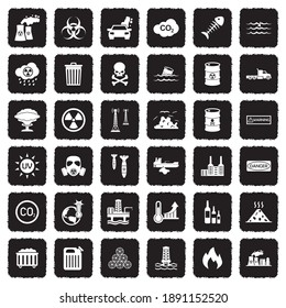 Pollution Icons. Grunge Black Flat Design. Vector Illustration.