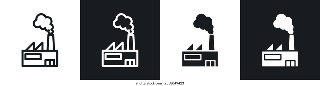 Pollution icons pack in black and white filled and outlined versions.