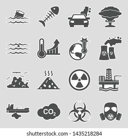 Pollution Icons.  Set 2. Sticker Design. Vector Illustration.