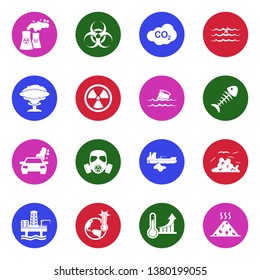 Pollution Icons. Set 2. White Flat Design In Circle. Vector Illustration.