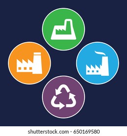 Pollution icons set. set of 4 pollution filled icons such as factory