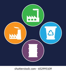 Pollution icons set. set of 4 pollution filled icons such as recycle bin, barrel