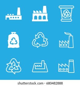Pollution icons set. set of 9 pollution filled and outline icons such as trash bag, factory, recycle bin
