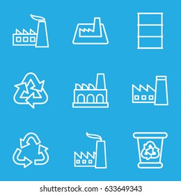 Pollution icons set. set of 9 pollution outline icons such as factory, recycle bin, recycle