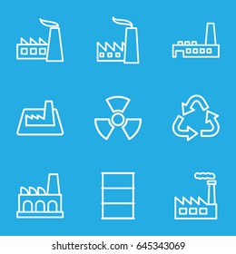 Pollution icons set. set of 9 pollution outline icons such as recycle, factory, barrel