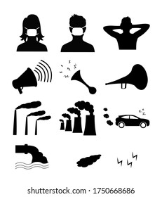 pollution icons set - ecology, environment concept