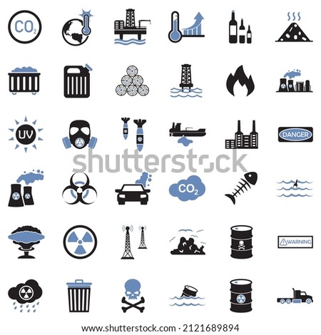 Pollution Icons. Two Tone Flat Design. Vector Illustration.