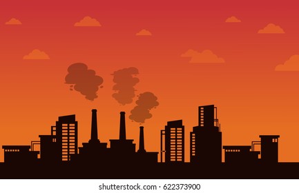 Pollution industry on orange background
