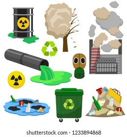 Pollution Infographic Elements Concept 3d Icon Set Isometric View Include of Water, Factory, Air and Garbage. Vector illustration