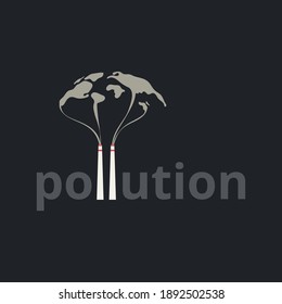 Pollution Letter,Typography design of the earth with smoke and air pollution from city and factory industry building.Stop global warming concept.Vector illustration.