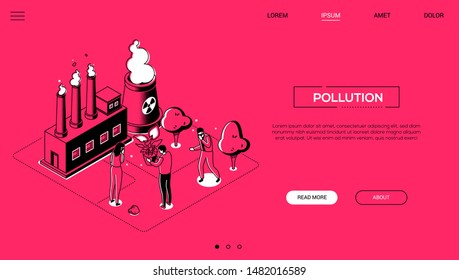 Pollution - line design style isometric web banner