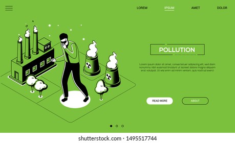 Pollution - line design style isometric web banner