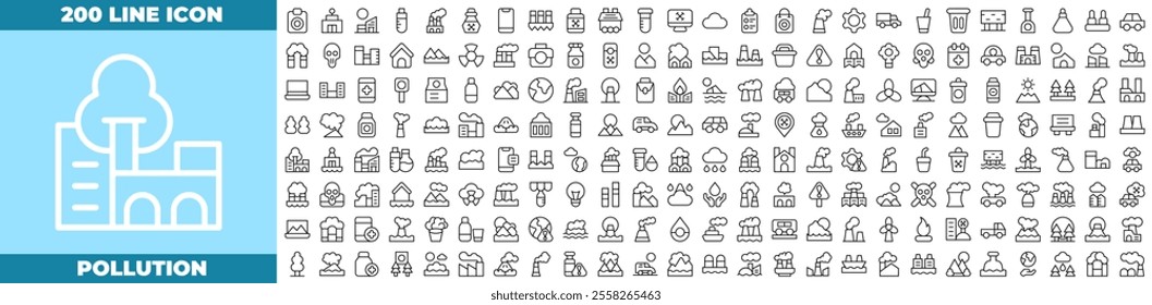 Pollution Line Editable Icons set. Vector illustration in modern thin line style of pollution icons: Containing CO2, mask, air filter, PM 2.5, air purifier, etc