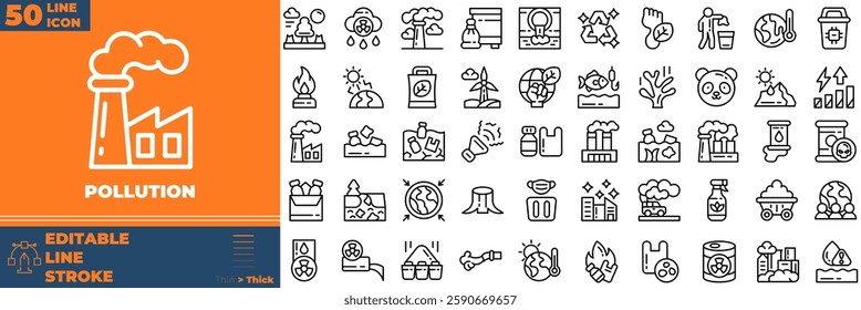 Pollution Line Editable Icons set. Vector illustration in modern thin line style of Pollution icons:  CO2, mask, air filter, etc