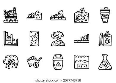 Pollution line vector doodle simple icon set