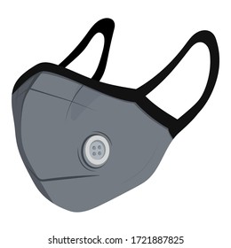 Verschmutzungsmaske gegen Staub und Virus. Graue Schutzmaske mit Filter zum Atmen. Beste Anti-Virus-Maske. Vektorgrafik des Virenschutzkonzepts. Vektorgrafik.