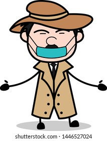 Pollution Mask on Face - Retro Cartoon Police Agent Detective Vector Illustration
