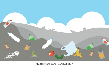 Conceito de poluição da natureza. Ilustração vetorial de um depósito de lixo.