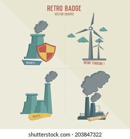 Pollution and nuclear symbol retro design,vector