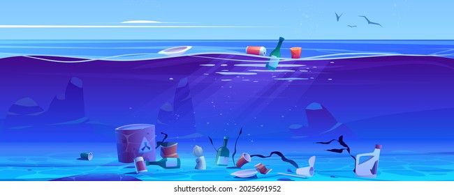 Pollution ocean by plastic trash and waste