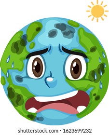 Pollution on earth with hot sun and dirty air illustration