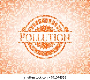 Pollution orange mosaic emblem with background