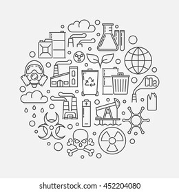 Pollution outline illustration. Vector ecological disaster concept round symbol. Global environmental pollution sign in thin line style